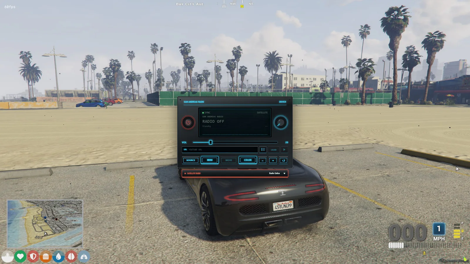 San Andreas Sound Suite vehicle radio interface in its standby state.
