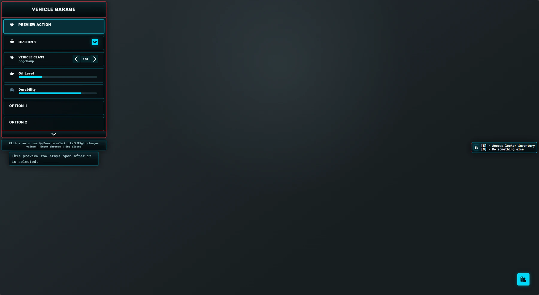 Redline OX interface preview showing the themed list-menu treatment.