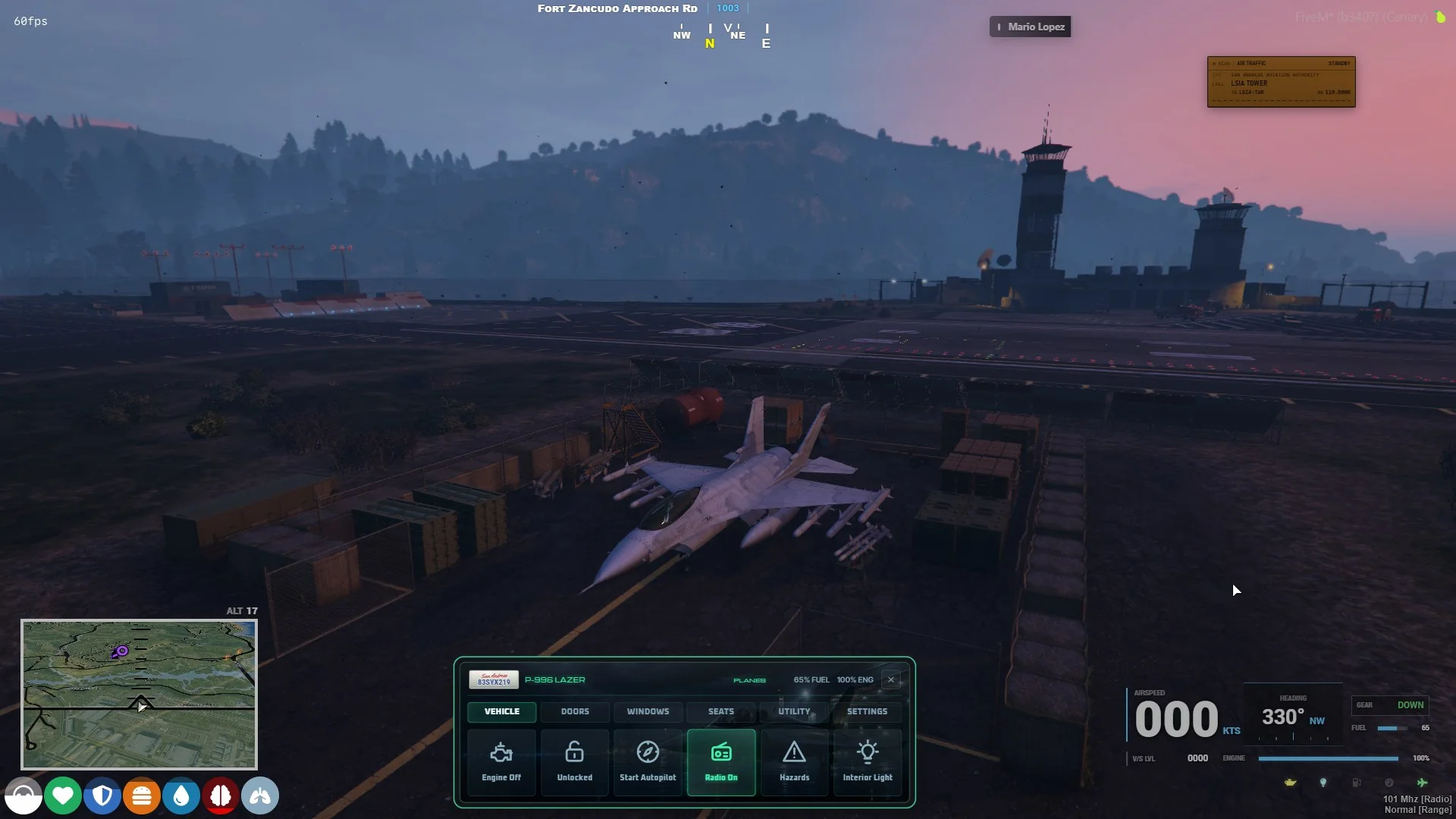 drs_vehcontrol plane touchscreen showing waypoint autopilot and landing gear controls.