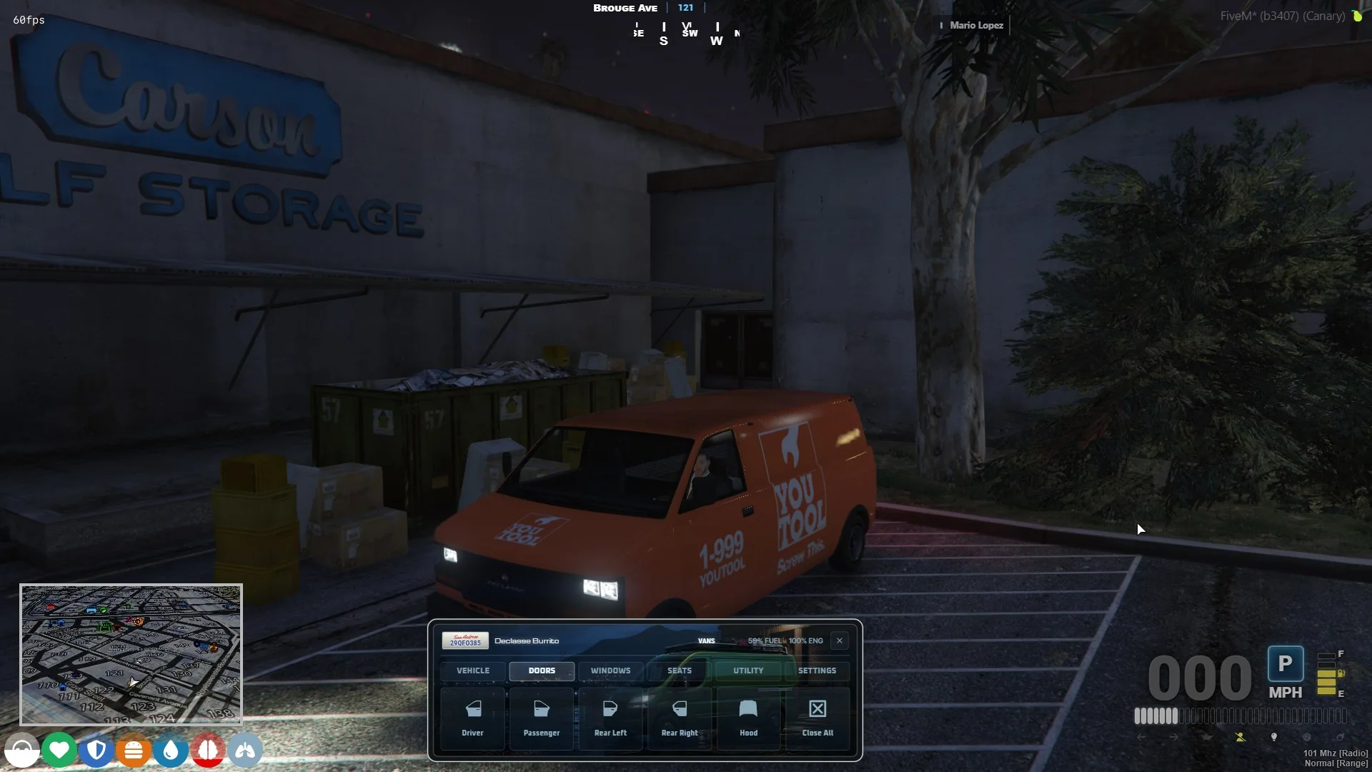 drs_vehcontrol van touchscreen showing multiple door and seating controls.